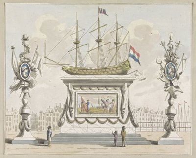 Koophandel en Zeevaart, decoratie op de Nieuwmarkt, 1795 door A. Verkerk