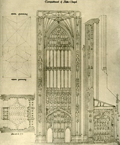 Architecturale tekening: compartiment van Anti Chapel, 1833-1834, 1906 door A. W. N. Pugin