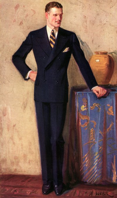 Illustratie van man met dubbelrijig pak, ca. 1925 door A. Webb