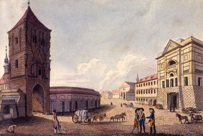 Poedertoren en Hybern Douanehuis, Praag, c.1810 door A. and Berka, Johann Gustav