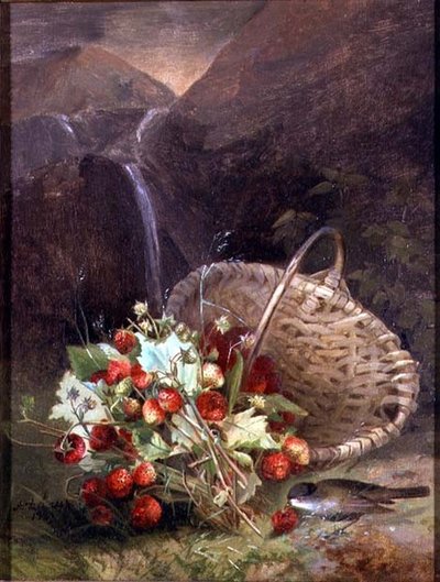 Bosje wilde aardbeien bij een mand door A. de Brus
