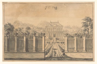 Gezicht op landgoed Bonjon ofwel Vredestein Het Huijs von Patty door A. de Nelly (possibly)
