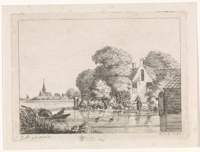 Hengelaar en een vrouw voor een huis door A. van de Velde