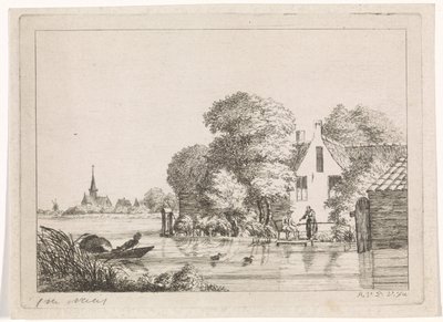 Hengelaar en een vrouw voor een huis door A. van de Velde