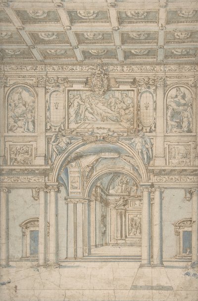 Studie van het interieur van Santa Maria Maggiore in Rome, 1621-46 door Abbate Paolo de Angelis
