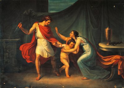 Pyrrhus bedreigt het leven van kleine Astyanax door Abbondio Bagutti