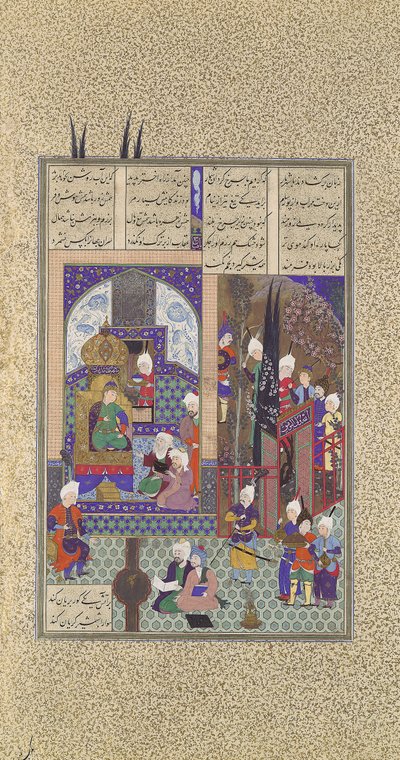 De Wijzen van de Shah keuren het huwelijk van Zal goed, Folio 86v uit de Shahnama, ca. 1525-30 door 