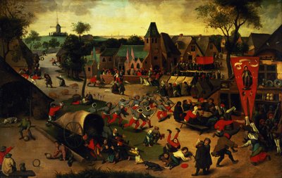 Een carnaval op de feestdag van St. George in een dorp nabij Antwerpen door Abel Grimmer or Grimer
