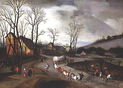 Winterlandschap met boeren die knotten door Abel Grimmer or Grimer