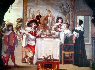 Maaltijdtijd tijdens de regeerperiode van Lodewijk XIII in 1610-1643 door Abraham (after) Bosse