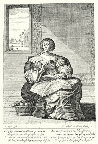 De Borduurster door Abraham (after) Bosse