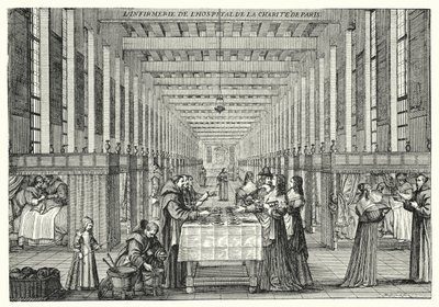 De Ziekenzaal van het Hopital de la Charite van Parijs door Abraham (after) Bosse