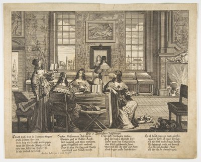 De Dwaze Maagden Converseren, midden tot laat 17e eeuw door Abraham Aubry