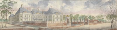 Het Huis te Honselaersdijk en omgeving, over het voorplein te zien door Abraham Beerstraten