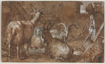 Een boerenerf met geiten en een geitenhoeder, c. 1610-1615 door Abraham Bloemaert