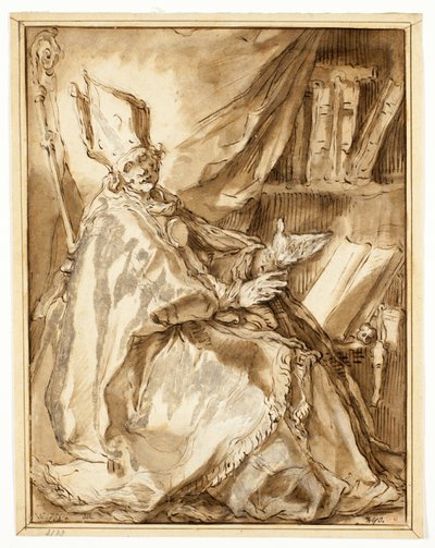 Bisschop zittend in zijn Studie, gezien vanaf zijn Rechterkant door Abraham Bloemaert