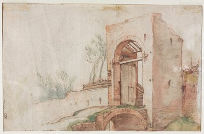 Brug en poort (verso) door Abraham Bloemaert