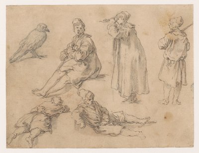 Een zittende en twee staande jongens door Abraham Bloemaert