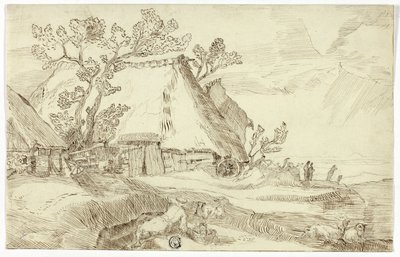 Boerderij onder rieten daken door Abraham Bloemaert