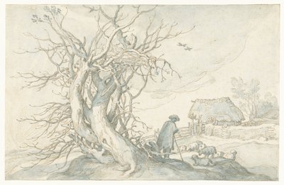 Herder met schapen bij een dode boom door Abraham Bloemaert