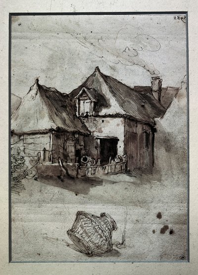Hut met mand, eind 16e-begin 17e eeuw (gravure) door Abraham Bloemaert