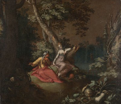 Landschap met Vertumnus en Pomona door Abraham Bloemaert
