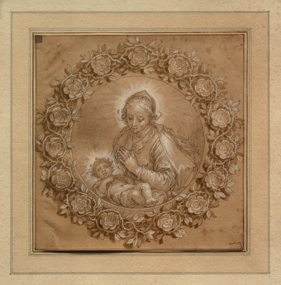 Madonna met kind in een tondo door Abraham Bloemaert