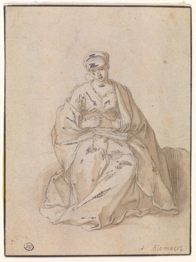 Maria, zittend met een boek door Abraham Bloemaert