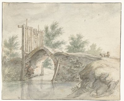 Stenen brug met een houten hek door Abraham Bloemaert