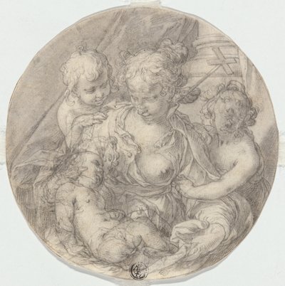 De Madonna met het Christuskind, met de jonge Johannes de Doper en een ander kind (Caritas) door Abraham Bloemaert