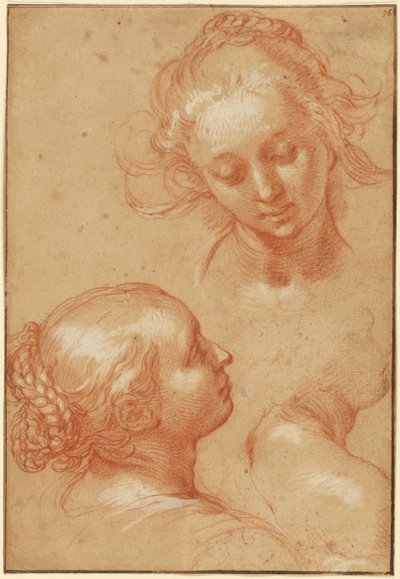 Drie studies van vrouwen (recto); Vier studies van handen en een contra-exemplaar van een knielende jonge man (verso) door Abraham Bloemaert