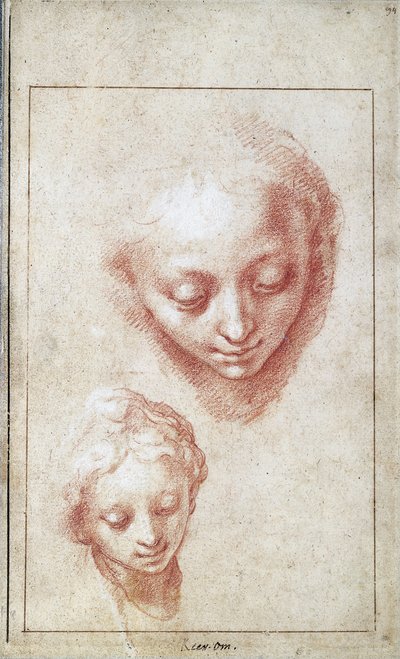 Twee studies van het hoofd van de Maagd door Abraham Bloemaert
