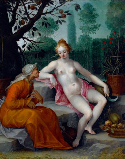 Vertumnus en Pomona door Abraham Bloemaert