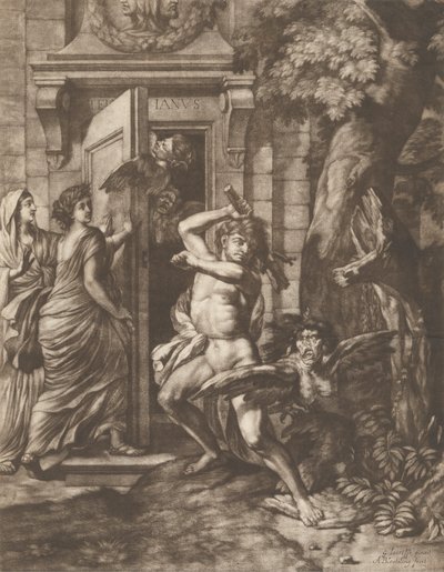Hercules voor de Tempel van Janus door Abraham Blooteling