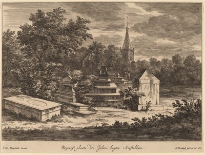Joodse Begraafplaats buiten Amsterdam door Abraham Blooteling after Jacob van Ruisdael