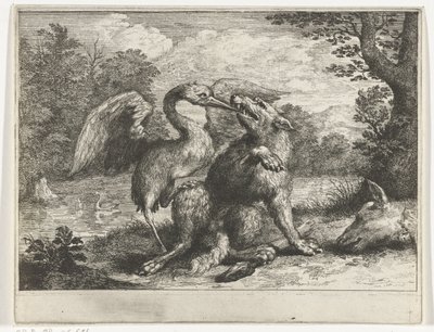 Wolf en kraanvogel door Abraham Bloteling