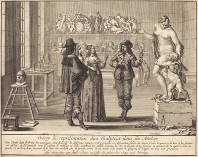 Een beeldhouwer in zijn atelier door Abraham Bosse
