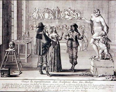 Een beeldhouwer in zijn atelier (gravure) door Abraham Bosse