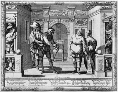 Komieken in het theater van Hotel de Bourgogne door Abraham Bosse