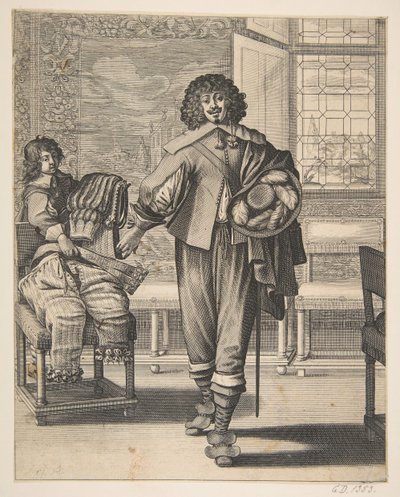 Courtier Following Edict Against Superfluity in Dress, midden 17e eeuw door Abraham Bosse