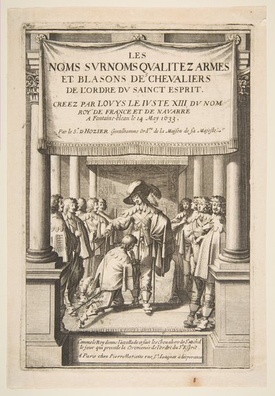 Frontispice voor Pierre dHoziers Les noms surnoms qualitez armes et blasons des chevaliers door Abraham Bosse