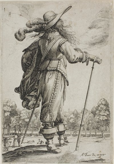 Man met een Stok, gezien van achteren, uit De Tuin van Franse Adel door Abraham Bosse
