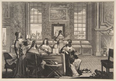 De dwaze maagden in gesprek, ca. 1635 door Abraham Bosse