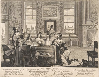 De Dwaze Maagden in Gesprek, ca. 1635 door Abraham Bosse