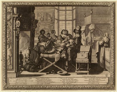 Het huwelijk in de stad: Bevalling door Abraham Bosse