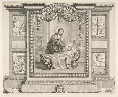 De Geboorte met Scènes van De Aankondiging, De Aanbidding van de Herders, De Kruisiging, 1620-76 door Abraham Bosse