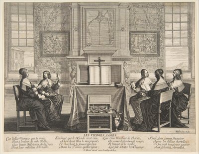 De wijze maagden in gesprek, ca. 1635 door Abraham Bosse