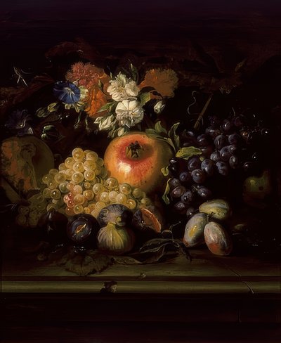 Stilleven met bloemen en fruit door Abraham Brueghel