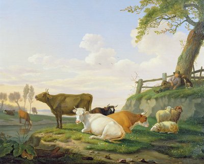 Koeien en herder door Abraham Bruiningh van Worrell