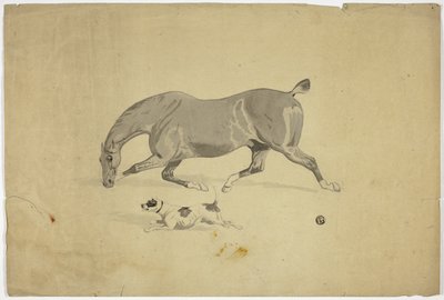 Rennend paard en hond door Abraham Cooper